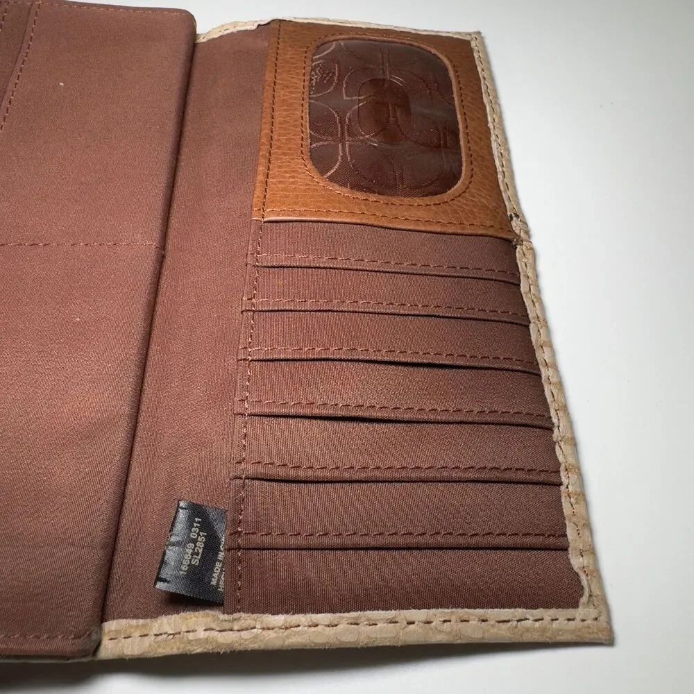 Fossil Wallet Brown Leather Snake Skin Pattern Card Holder Zipper Pockets NWOT